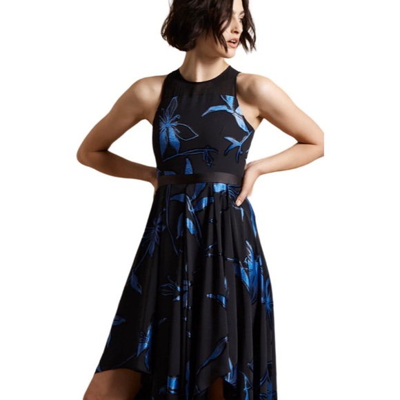 NWT Halston Blossom Burnout Handkerchief Hem Gown - Picture 3 of 11